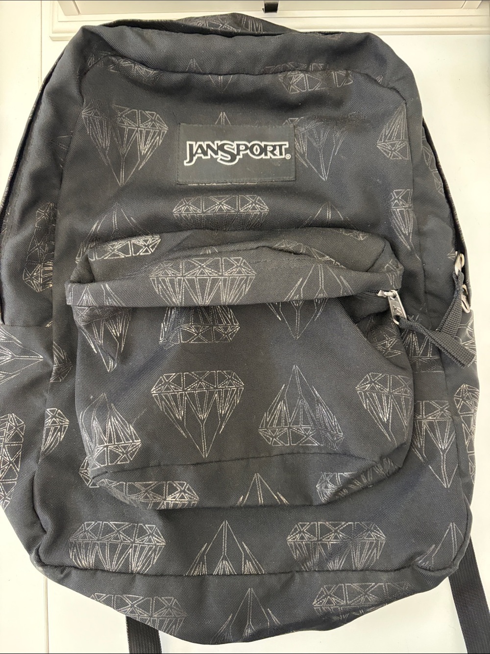 Jansport Black Backpack with Geometric Diamond Print
